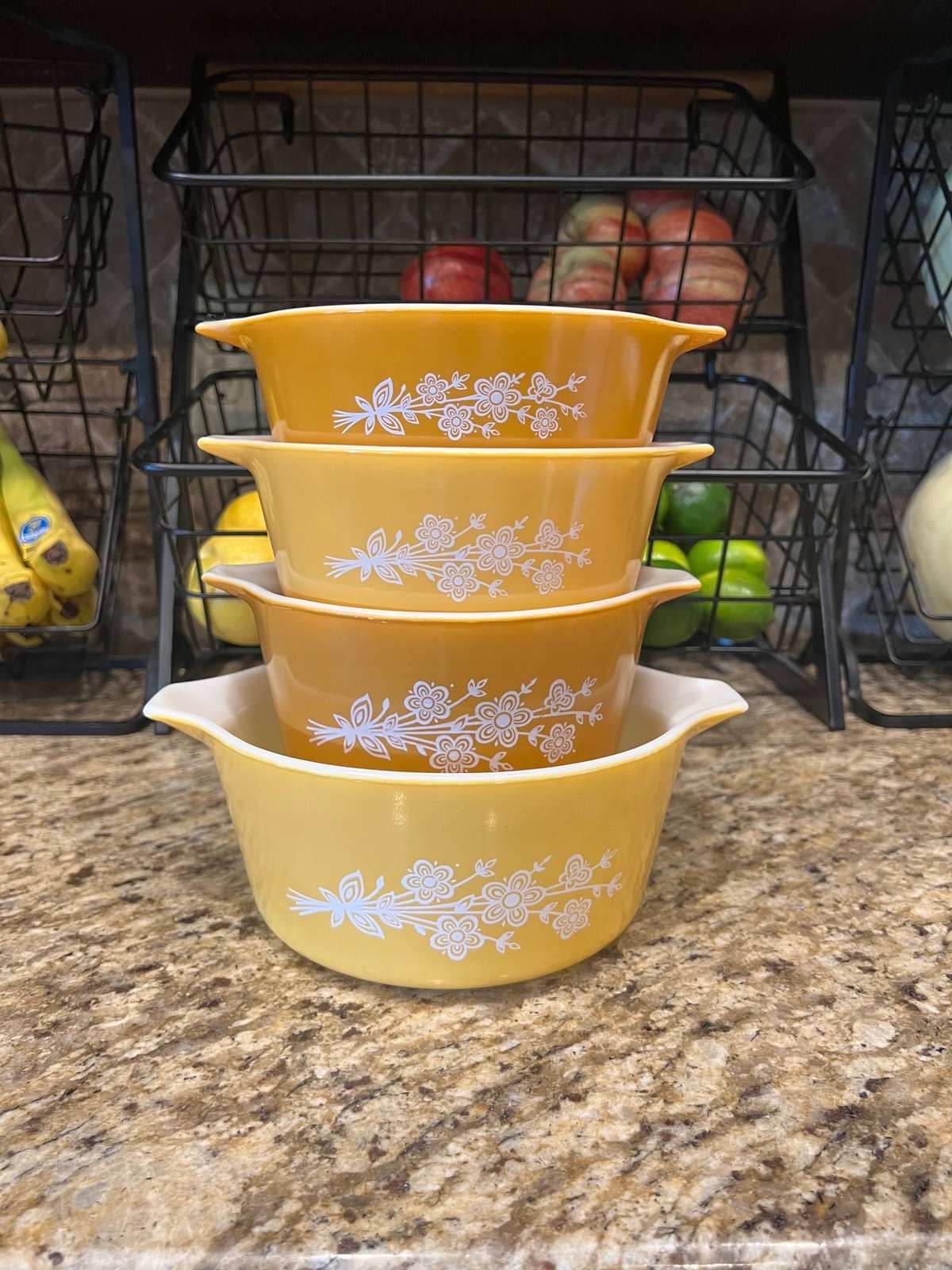 Vintage PYREX Butterfly Gold 2 Casserole Dishes Set of 4