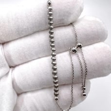.925 Sterling Silver Rhodium Plated Beaded Lariat Bracelet