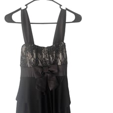 DEB Y2k 2000s Small Black Lace Fairy Grunge Goth Chiffon Whimsygoth Mini Dress
