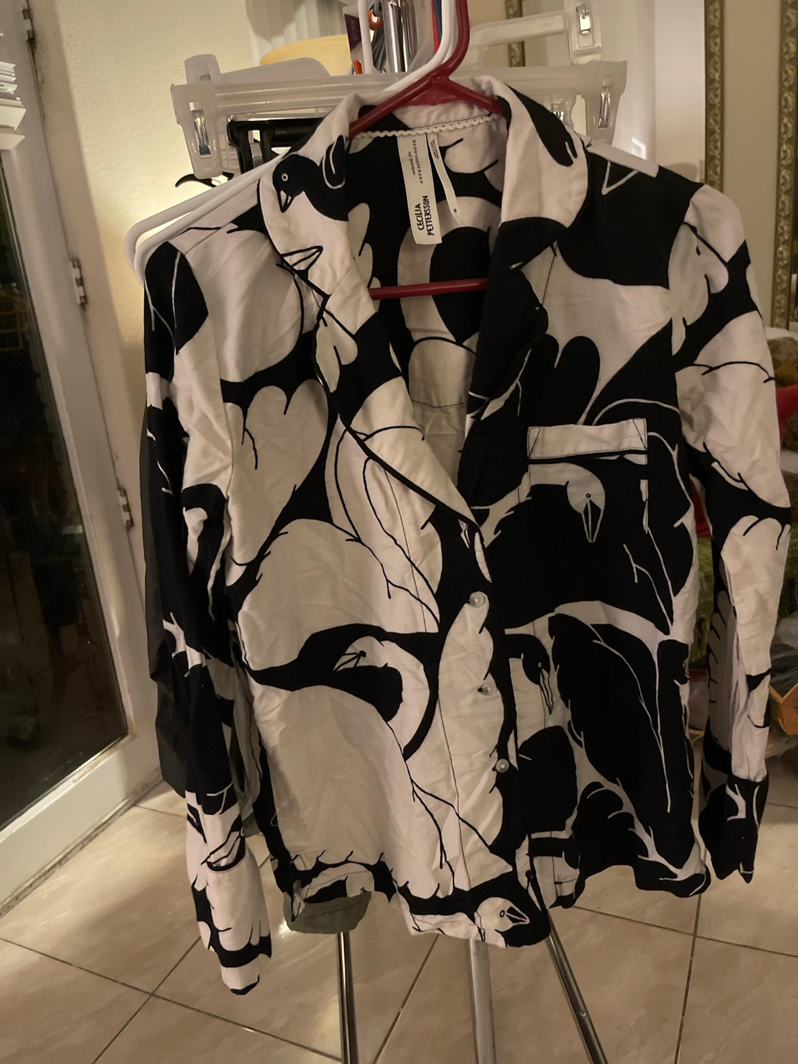 Anthropologie Cecilia Pettersson-Womens Black/White Swan Pajama Top Shirt - XS