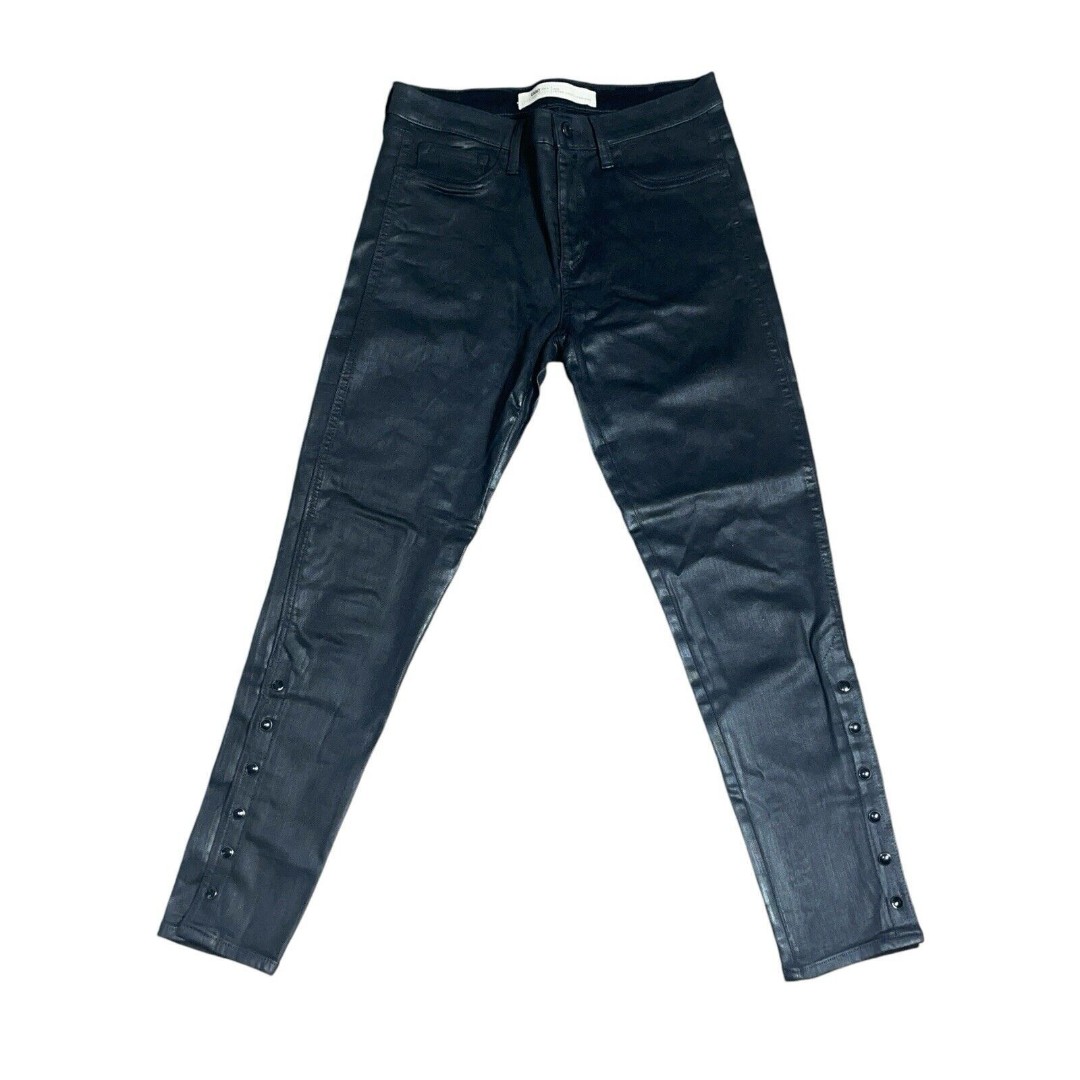 GAP Inner Cozy Jeggings Jeans Biker Snaps Metal Black Biker Goth Stretch Coated