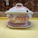 SOUP TUREEN Vtg Red Transferware Gravy Boat, Lid, Underplate Castle Japan