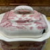 SOUP TUREEN Vtg Red Transferware Gravy Boat, Lid, Underplate Castle Japan