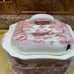 SOUP TUREEN Vtg Red Transferware Gravy Boat, Lid, Underplate Castle Japan