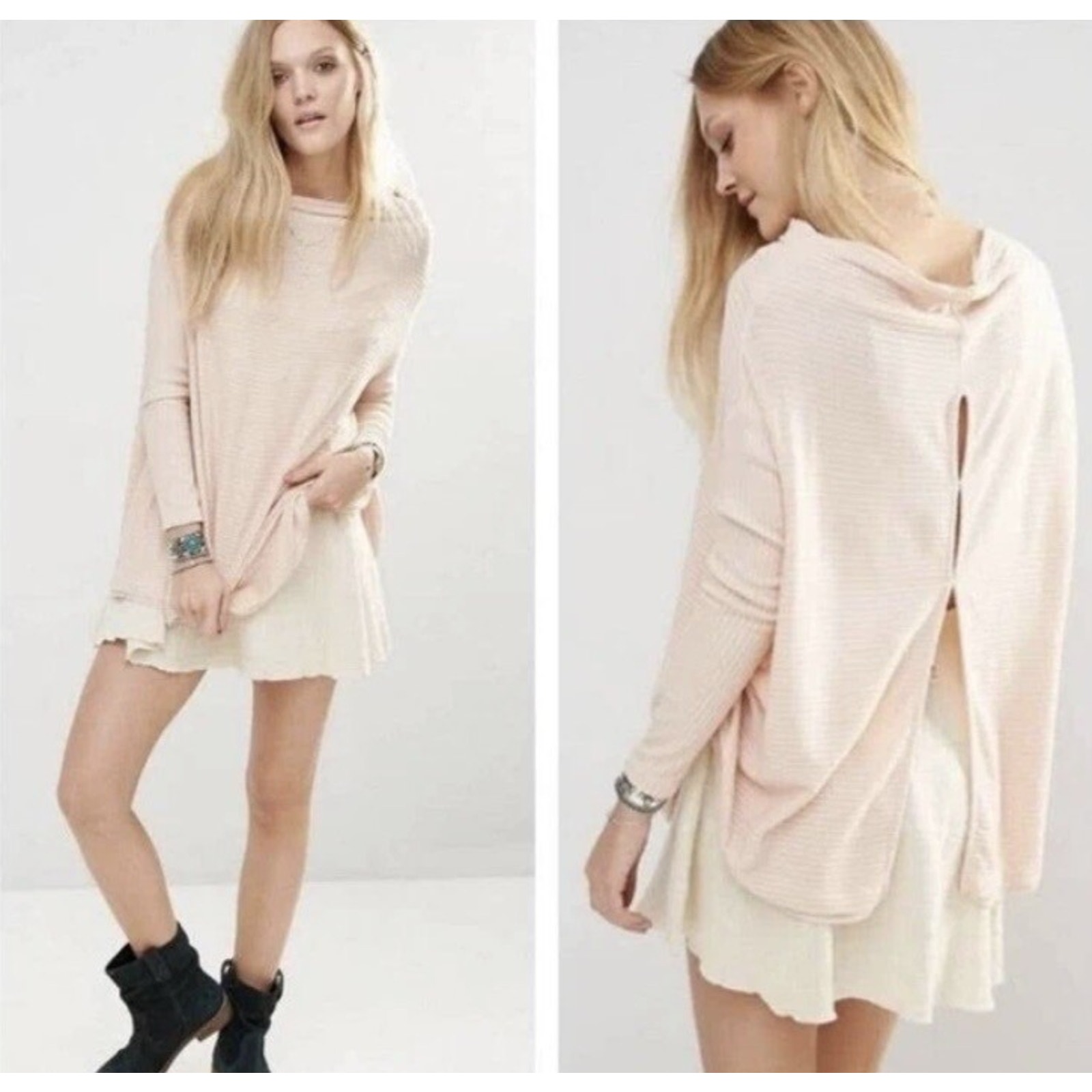 NWT We the Free People Lover Mock Neck Ribbed Open Back Long Sleeve Pink Large
