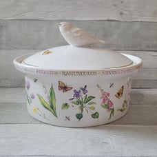 Portmeirion Wildflower Meadow Oven/Dishwasher Safe Ceramic Lidded Dish With Bird