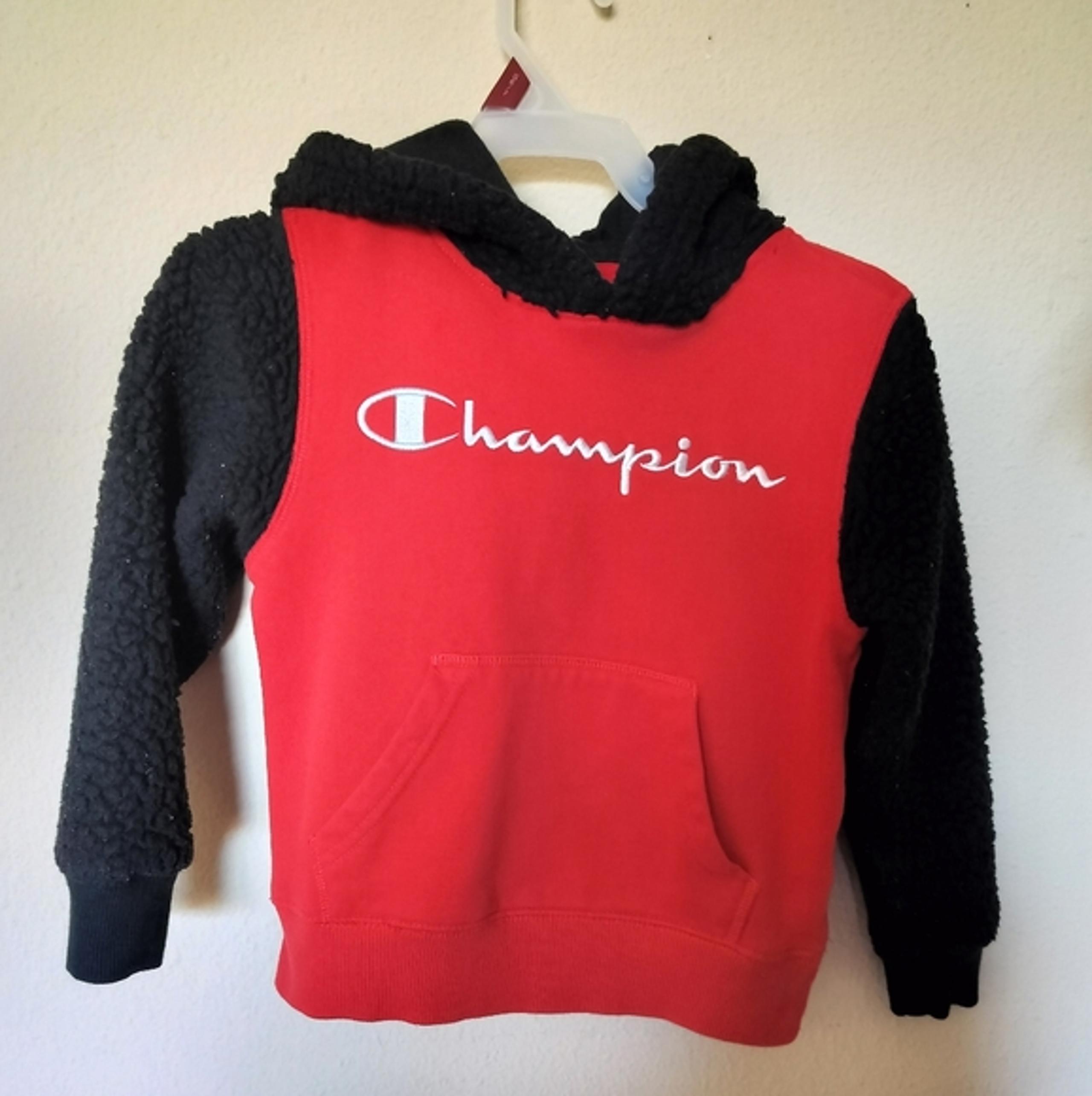 Champion pullover hooded hoodie sweatshirt boys toddler size 5 red black sherpa