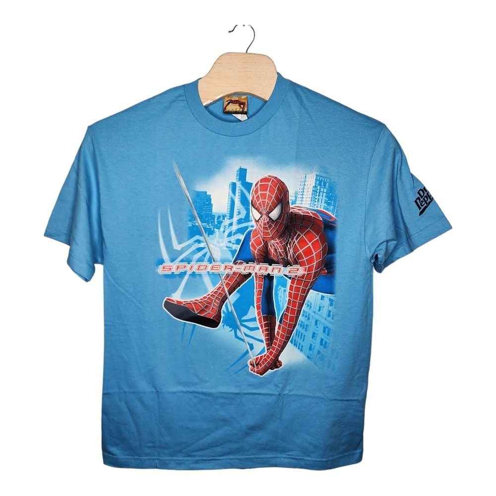Vtg Y2K 2004 Spider-Man 2 Official Movie Promo TShirt Marvel Blue Mens XL RARE