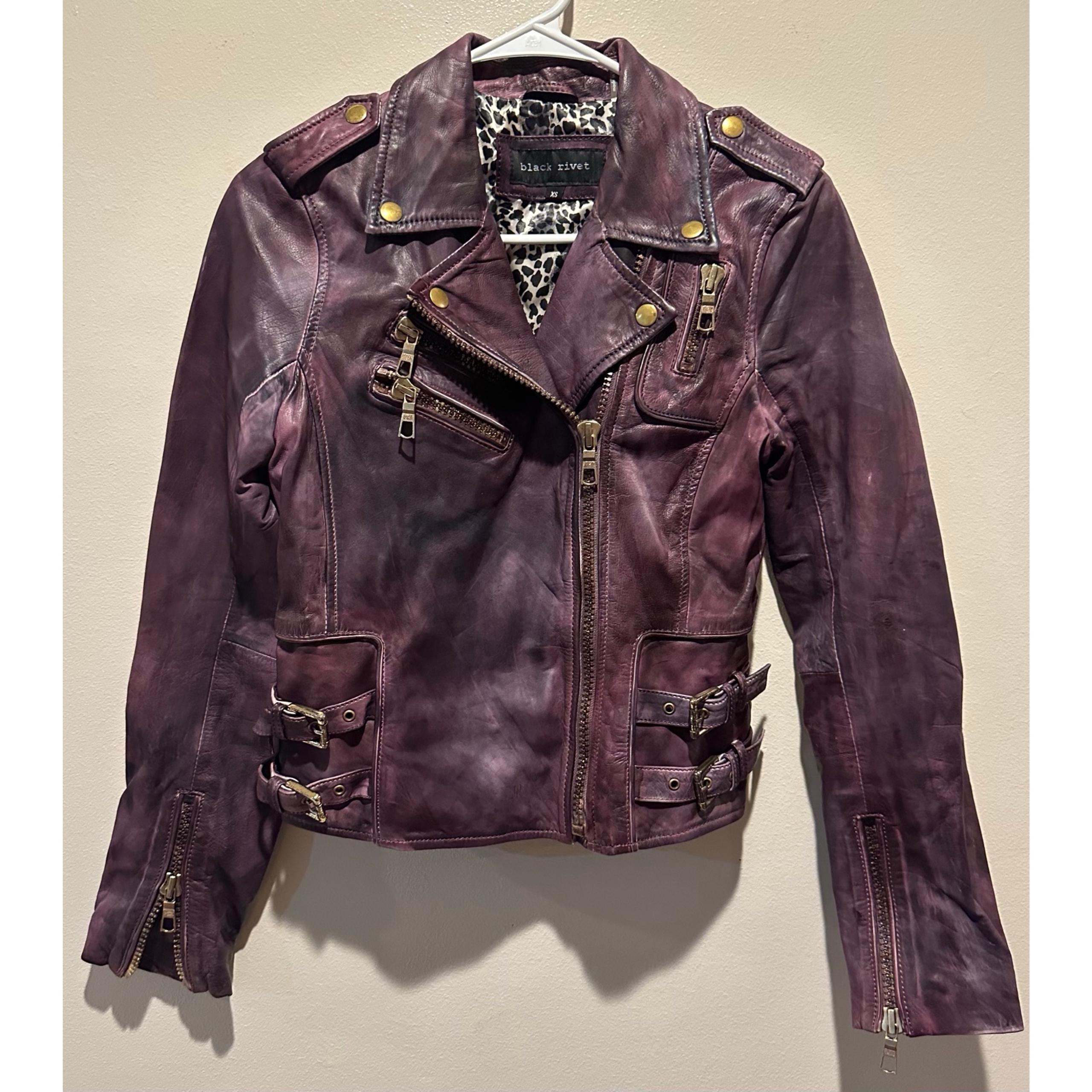 Black Rivet Women’s Genuine Leather Oxblood Moto Jacket Size XS