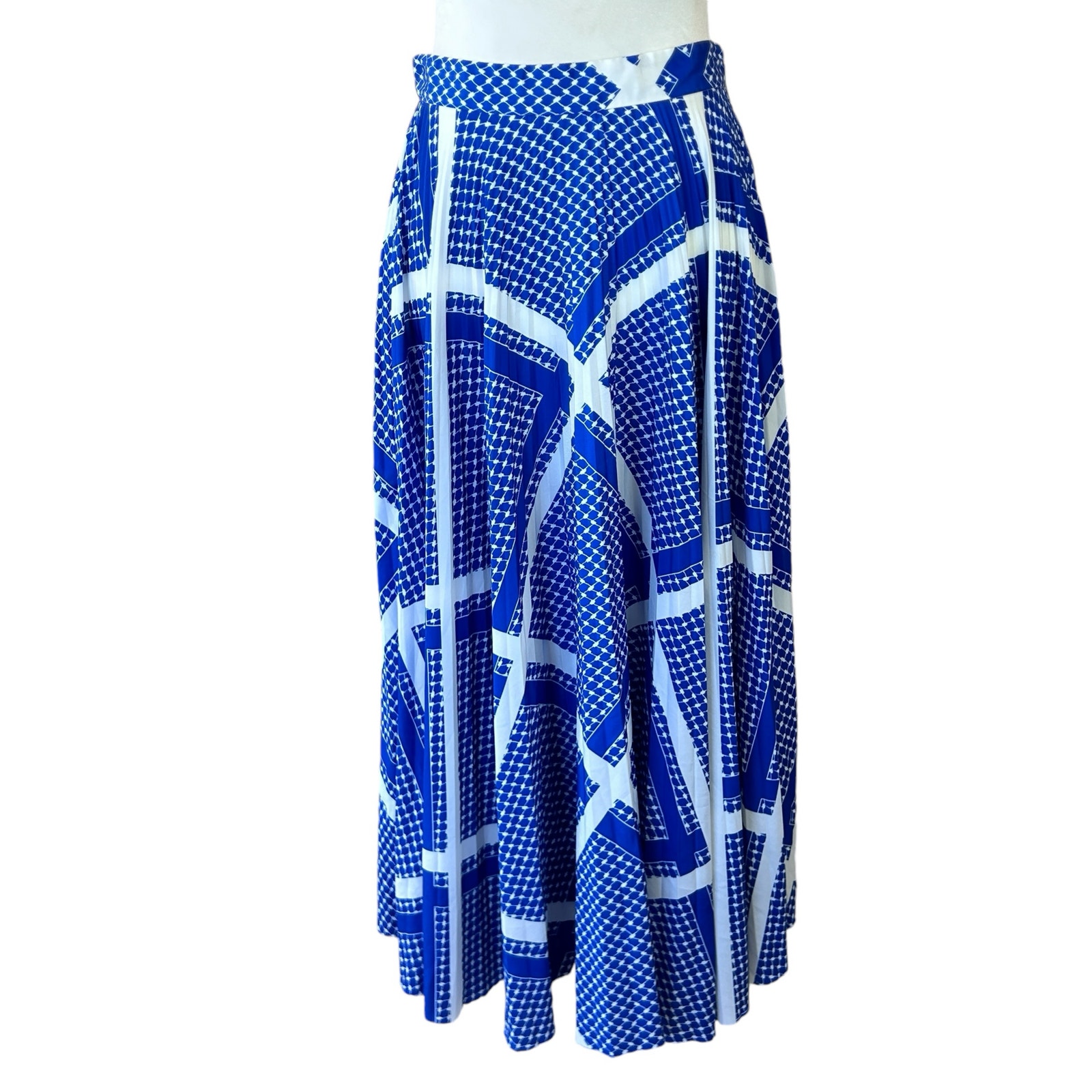 MSGM Pleated Skirt 42 / 8 US Blue White Plaid Abstract Avant Garde Twee Designer