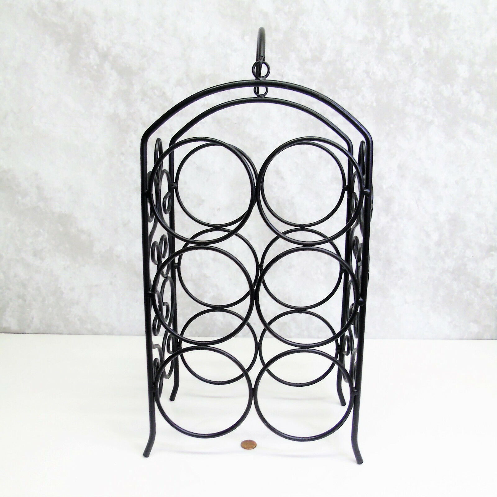 NEW Black Metal WINE RACK 6 Bottle Holder Fleur de Lis Designs Carry Handle 16