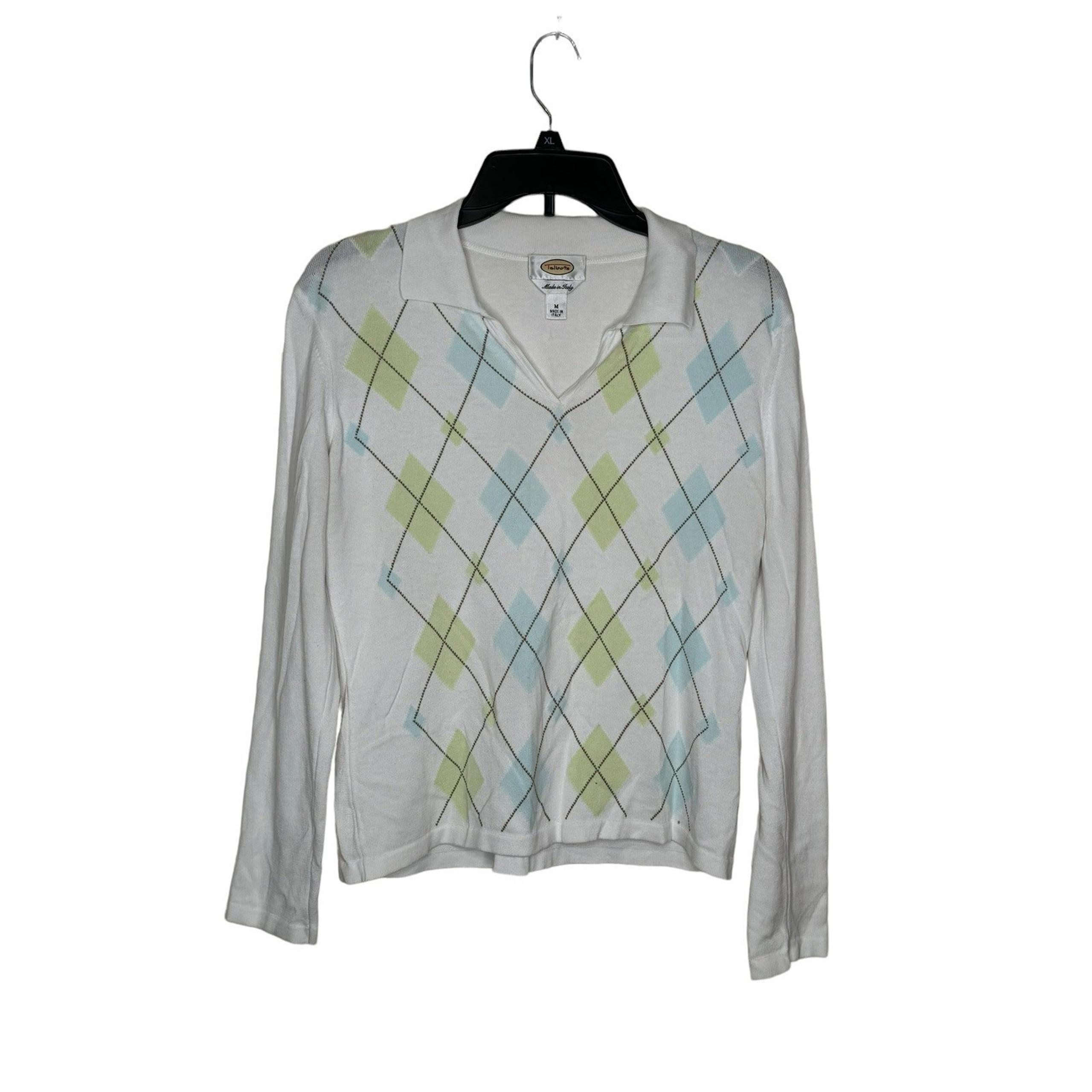 Talbots Women's Sweater Argyle Print Preppy Collared V-neck Long Sleeve Medium