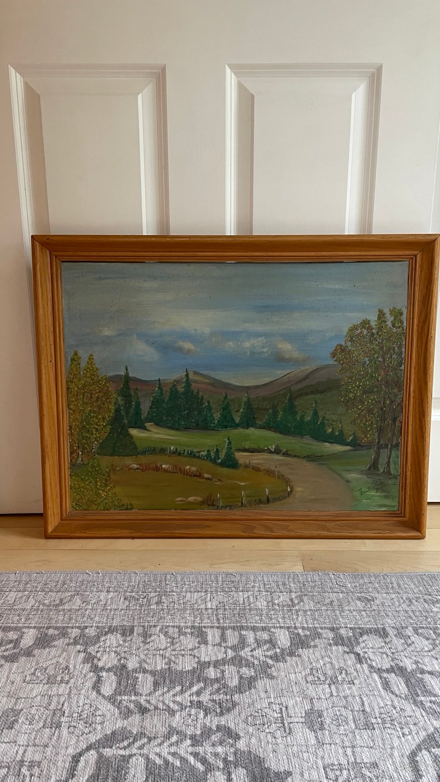 Vintage Framed 1960s Landscape Painting on Board Signed