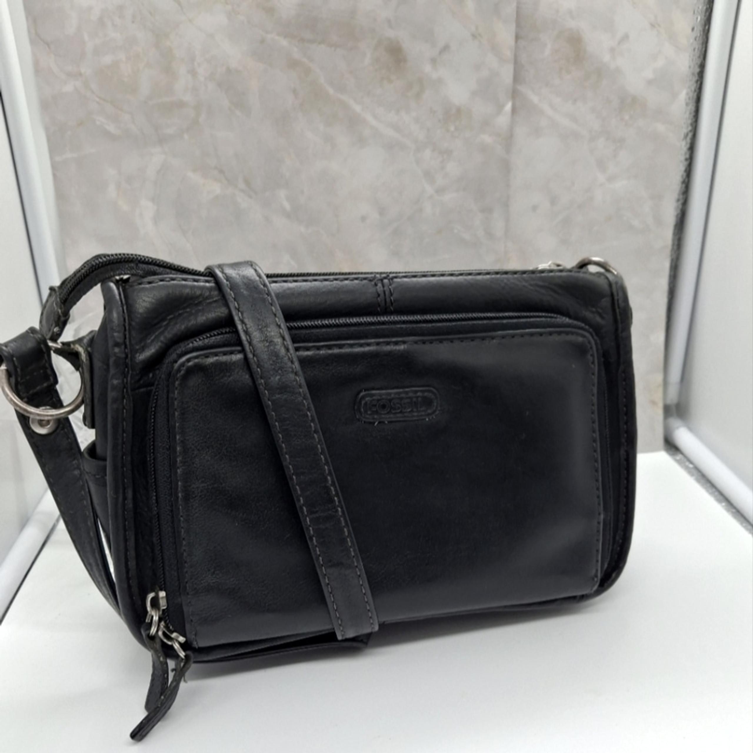 Fossil Vintage Black Leather Crossbody Bag Satchel
