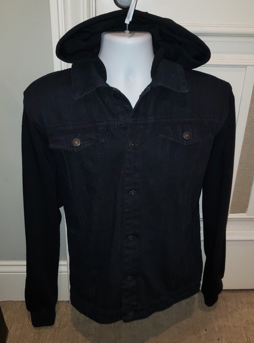 DELUXE ORIGINAL Men's Black Hoodie Jean Jacket size L *NWT*