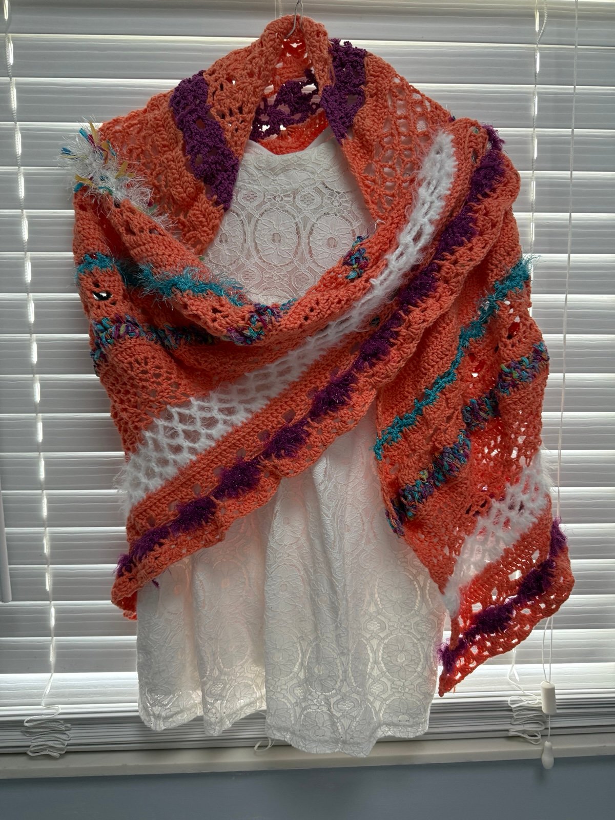 Colorful hand crochet shawl