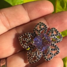 Vintage Hugh statement amethyst sterling silver cocktail flower floral ring
