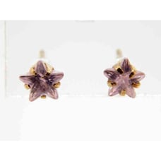 10K Yellow Gold Blue Topaz & Pink Star Stud  Earrings GOLD EARRINGS