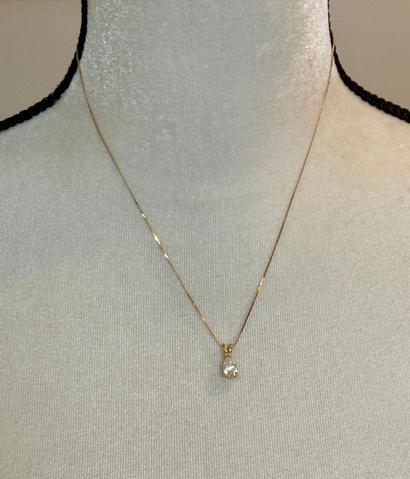 14k Yellow Gold Flat Chain Necklace w Pear Shaped CZ Slide Pendant