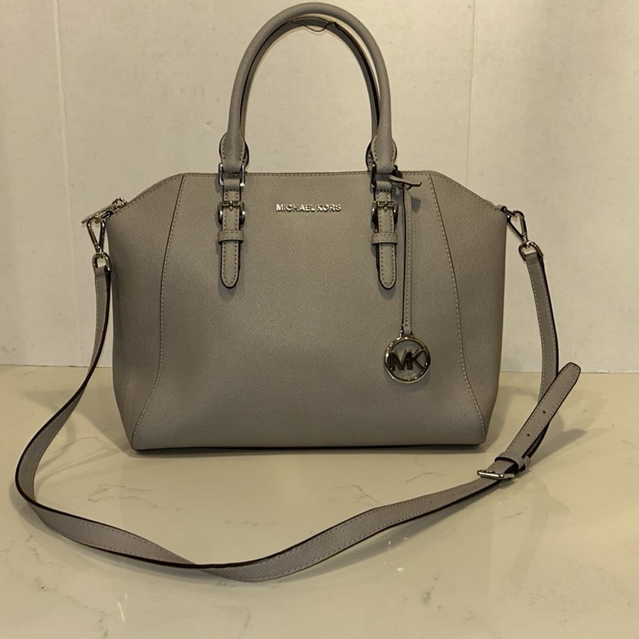 Michael Kors Ciara large gray leather satchel