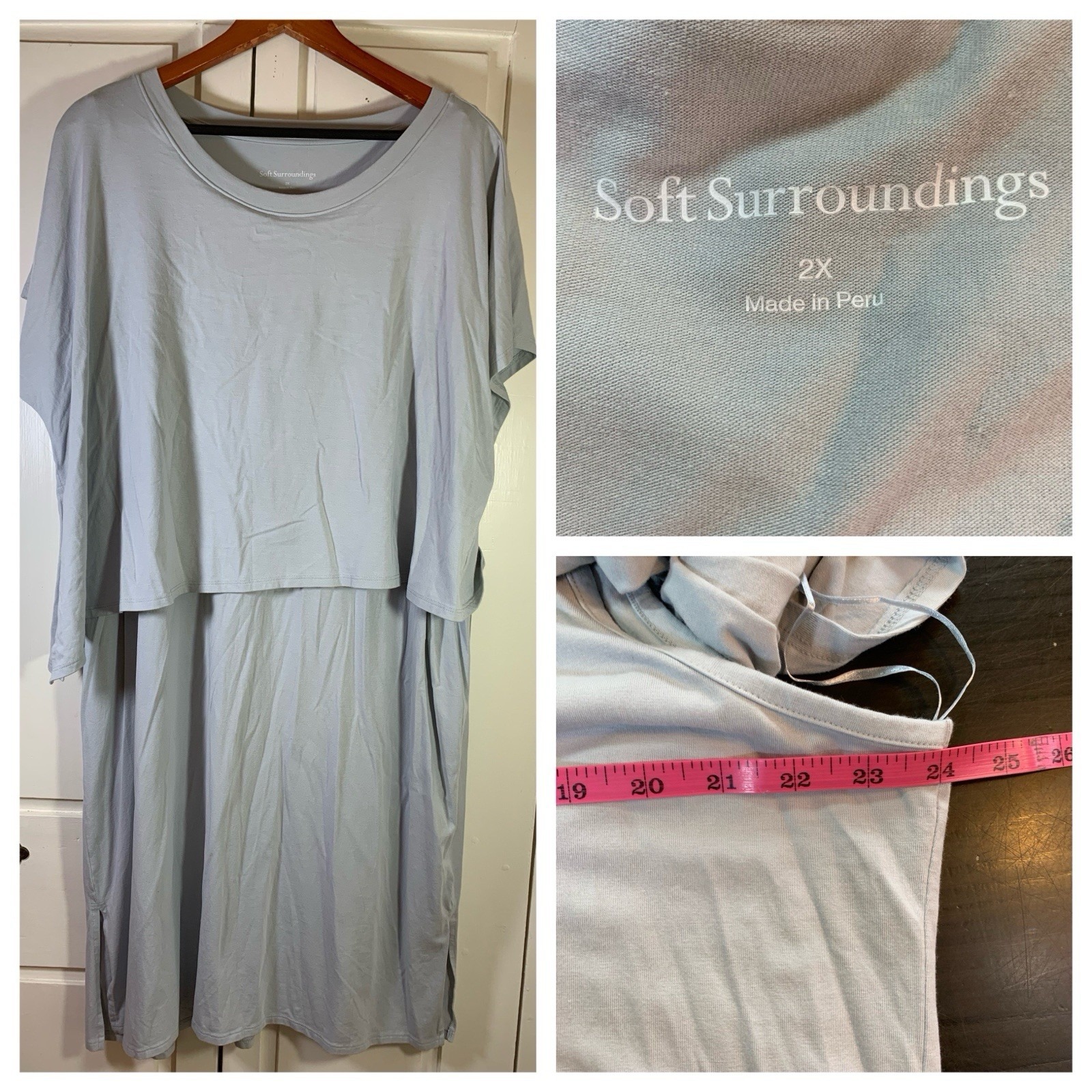 Soft Surroundings Womens Mykonos Dress 2X Pearl Blue Layered Asymmetrical Lagom
