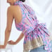 ANTHROPOLOGIE Pink Blue Floral Animal Printed Tie Belt Ruffle Peplum Halter Top