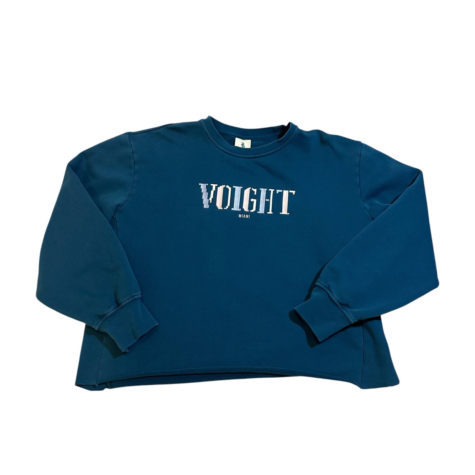 Voight By Valentina Miami Embroidered Teal Sweatshirt
