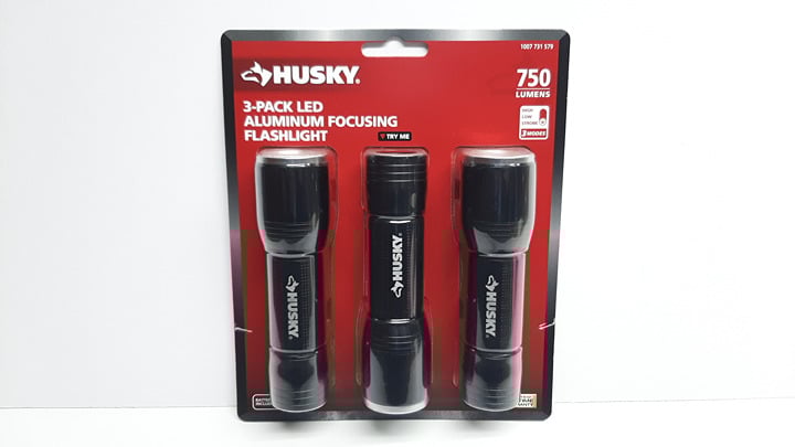 HUSKY Flashlight 3-Pack LED Aluminum FOCUSING High Low Strobe 750 Lumens 4-AAA