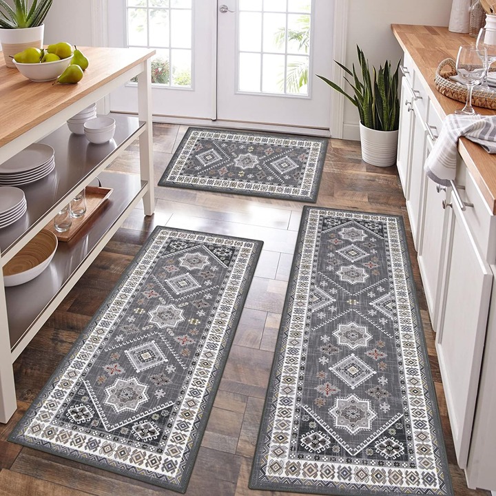 Kitchen Rug Sets 3 Piece with Runner Non Skid Kitchen Rugs and Mats Wa