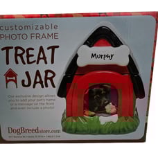 New With Tags Ceramic Customizable Photo Frame Treat Jar Dog House Shaped Medium