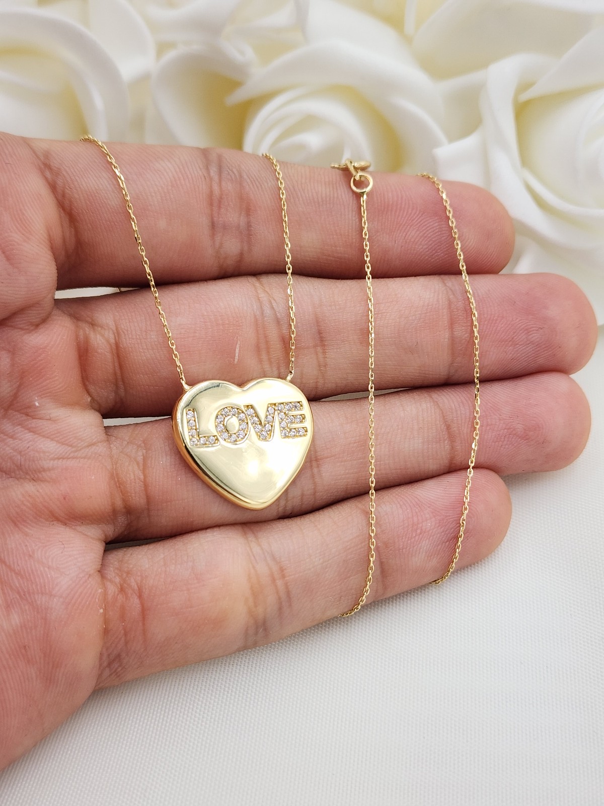 Solid 14kt Gold Big Heart Love Necklace