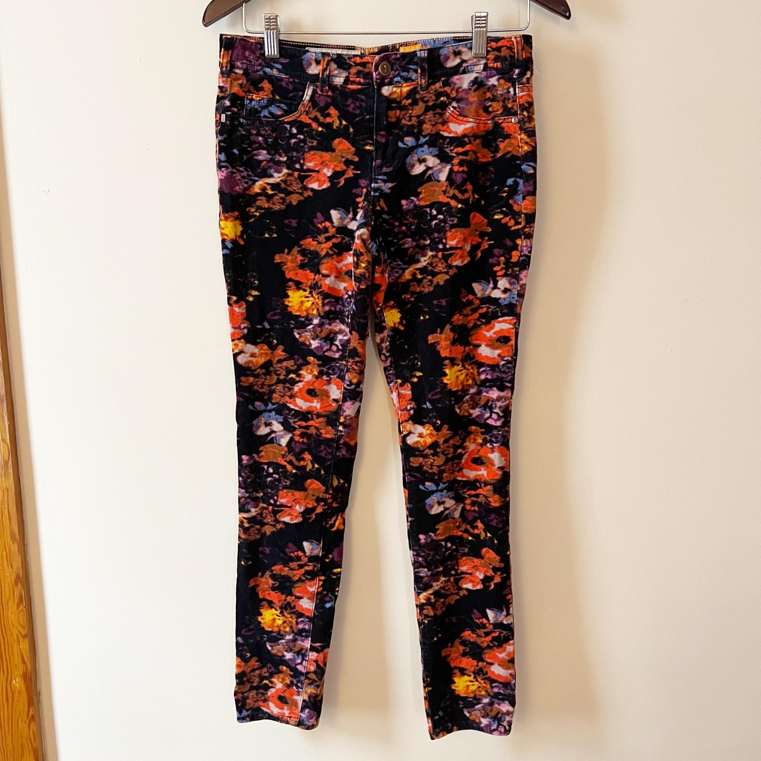 ANTHROPOLOGIE PILCRO Floral Print Serif Corduroy Pants Size 29 Multicolor
