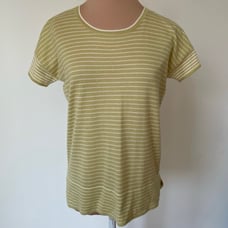 Loro Piana Chartreuse White Cashmere Striped Short Sleeve Crewneck T-Shirt EUC S
