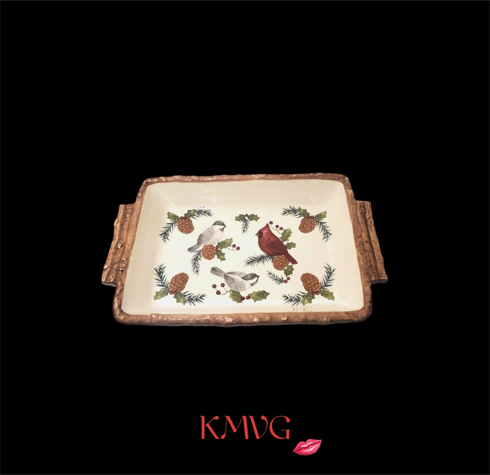 Vintage Sonoma Knollwood Rectangular Baker 15 Cardinal Chickadee Holidays