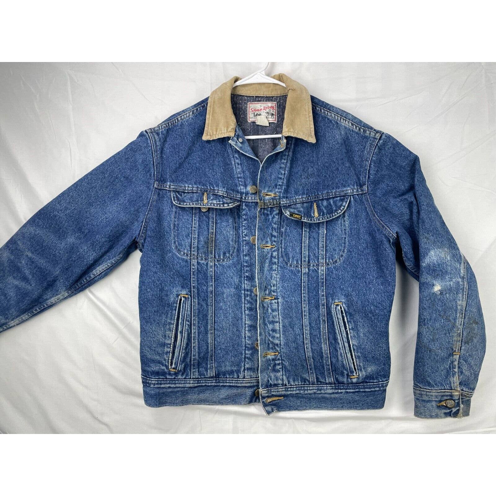 Vintage Lee Storm Rider Denim Trucker Jacket Men's Medium Blanket Lined Blue