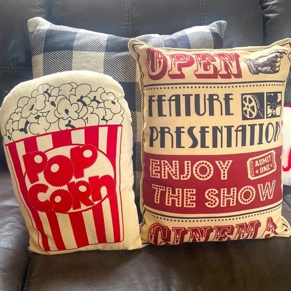 2 Movie Cinema Themed Decorative Throw Pillows EUC!