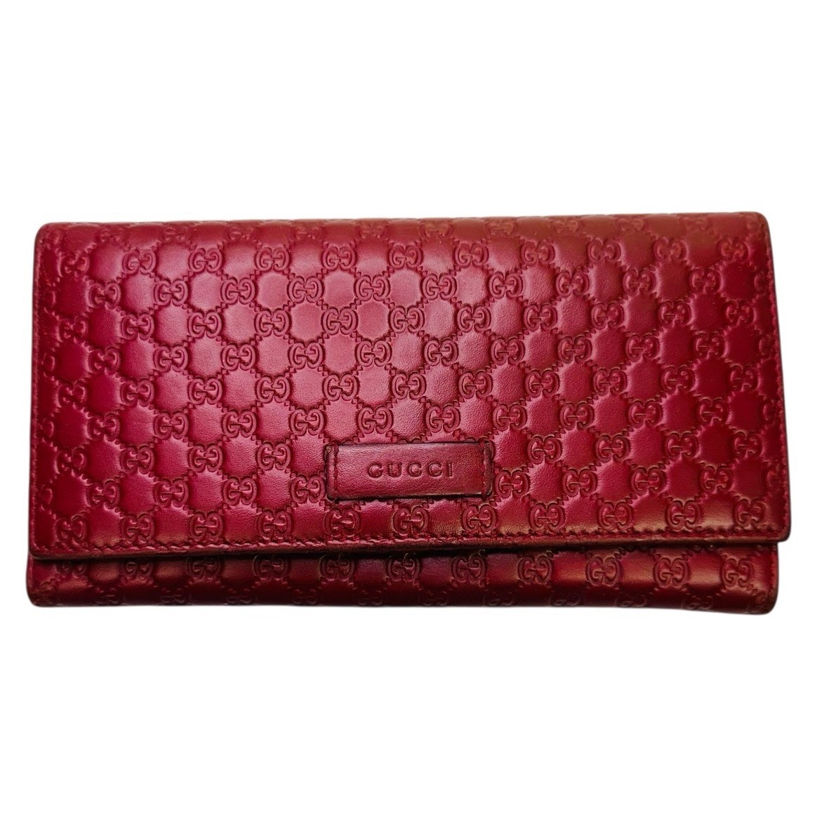 Auth Gucci Wallet Micro Guccissima Continental Flap Leather Wallet 449396 Red