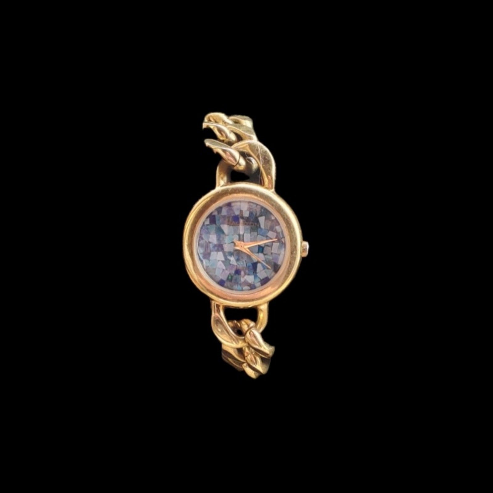 Vintage Halston Opal Stone Gold Thick Chunky Chain Bracelet Women's Wrist Watch