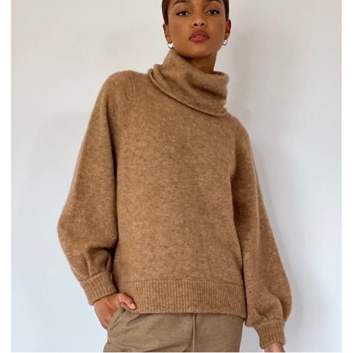The Group Babaton Womens Adichie Brown Merino Wool Turtleneck Sweater Sz M