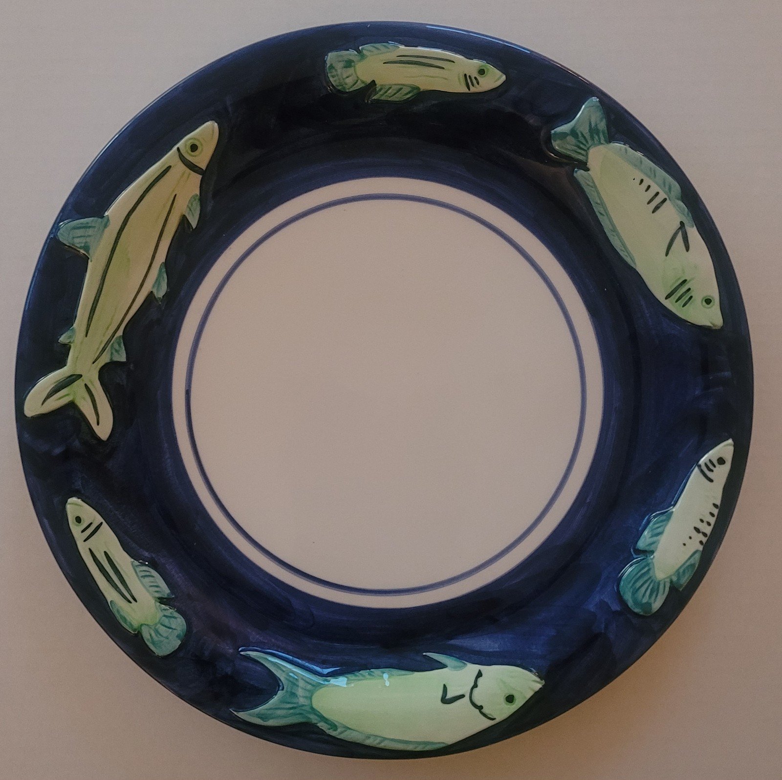 Vietri Italian Dinner Plate Acqua Pesce 7993/28 Fish Pattern Blue Green White
