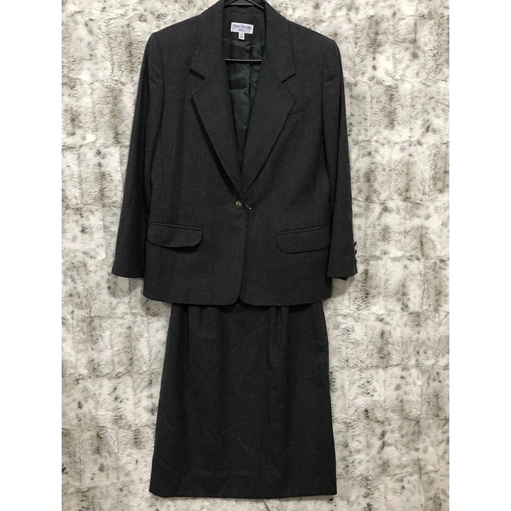 David Brooks Petites Women's Skirt Suit Size 10P Pure 100% Wool Gray