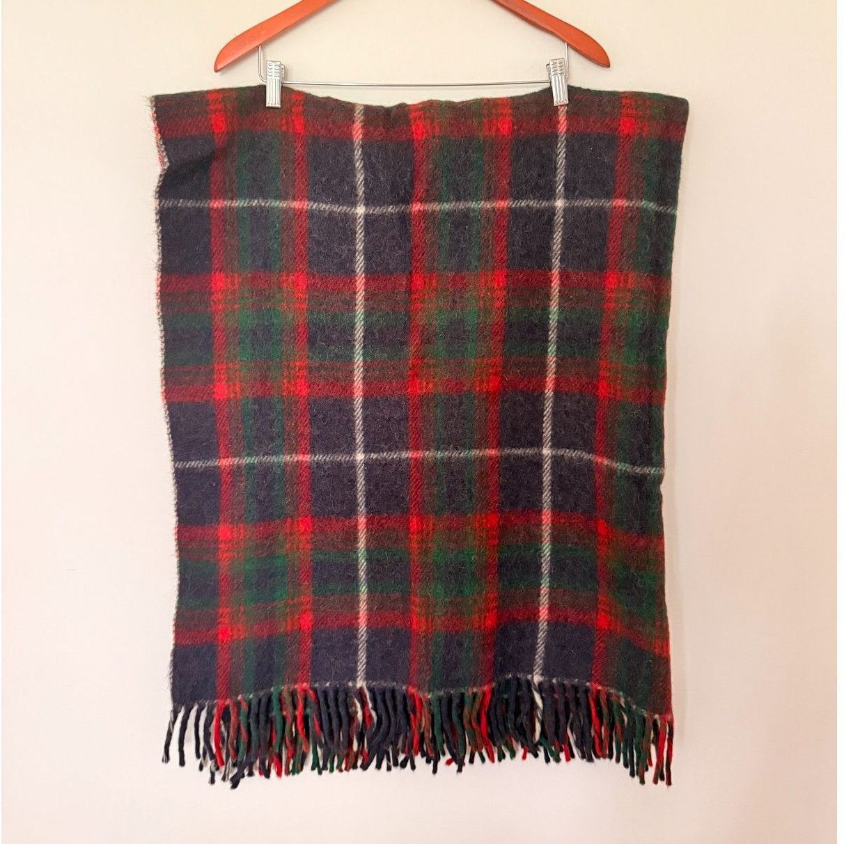 Vintage Horner All Virgin Wool Tartan Plaid Fringe Camping Blanket Throw 48 x60