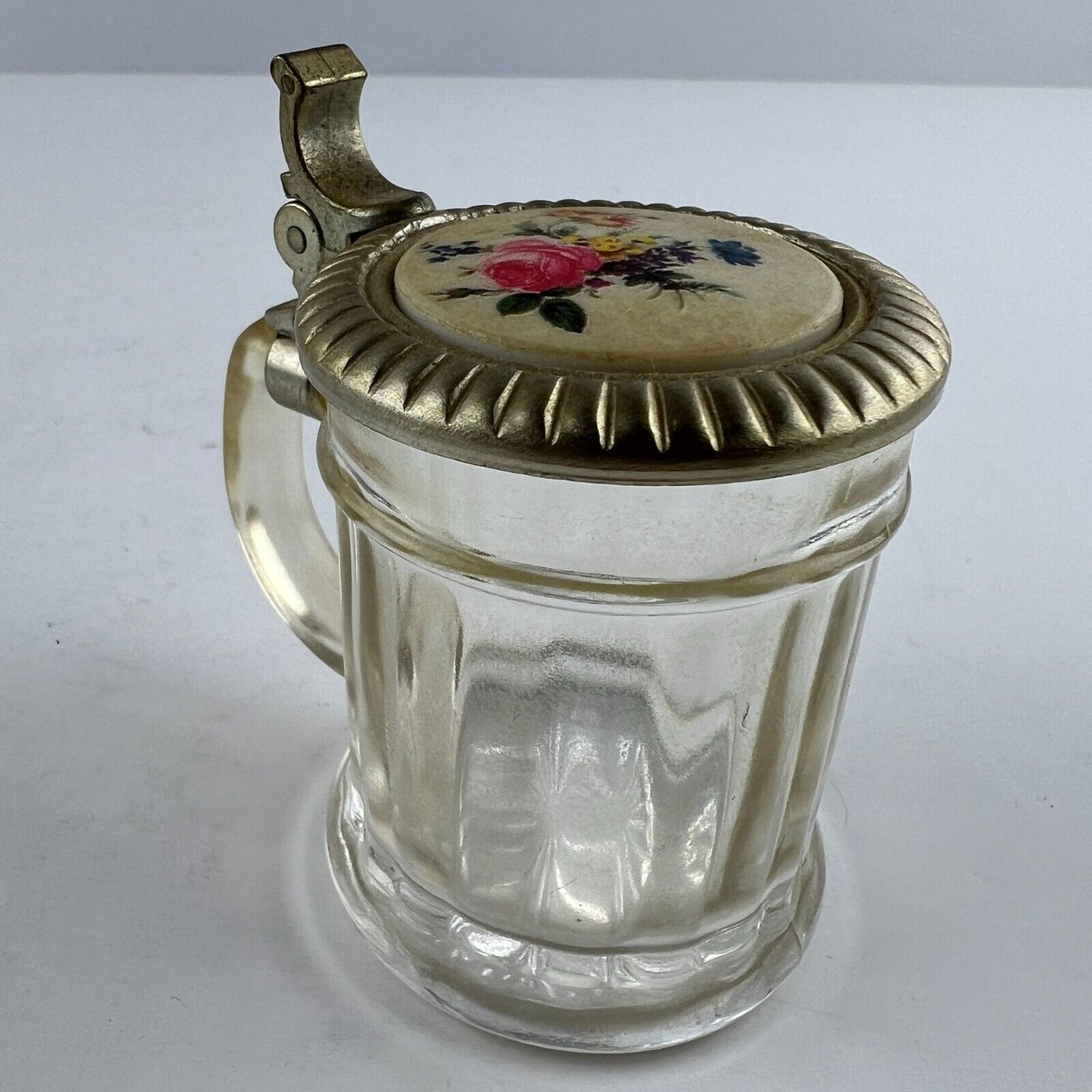 BMF Schnapskrugerl Original Floral Bouquet Mini Stein Lidded Shot Glass Germany