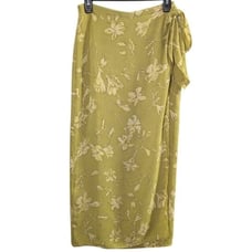 Vintage 90s Ann Taylor Green Floral Silk Wrap Maxi Skirt Womens 8 / S