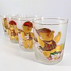 Culver Yule Bear Christmas Lowball Whiskey Rocks Glasses 22k Gold Vintage Set 4