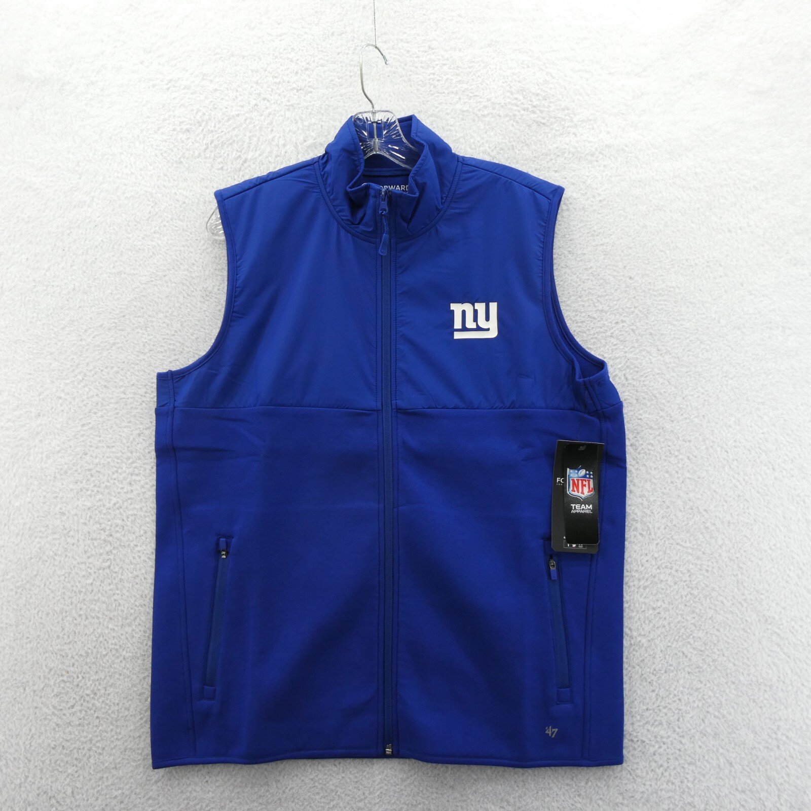 New York Giants Vest Jacket Mens Medium '47 Brand Blue Fleece Lined Active Run