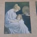 Antique Lithograph Art Mother and Child Rosary Prayer Time Framed