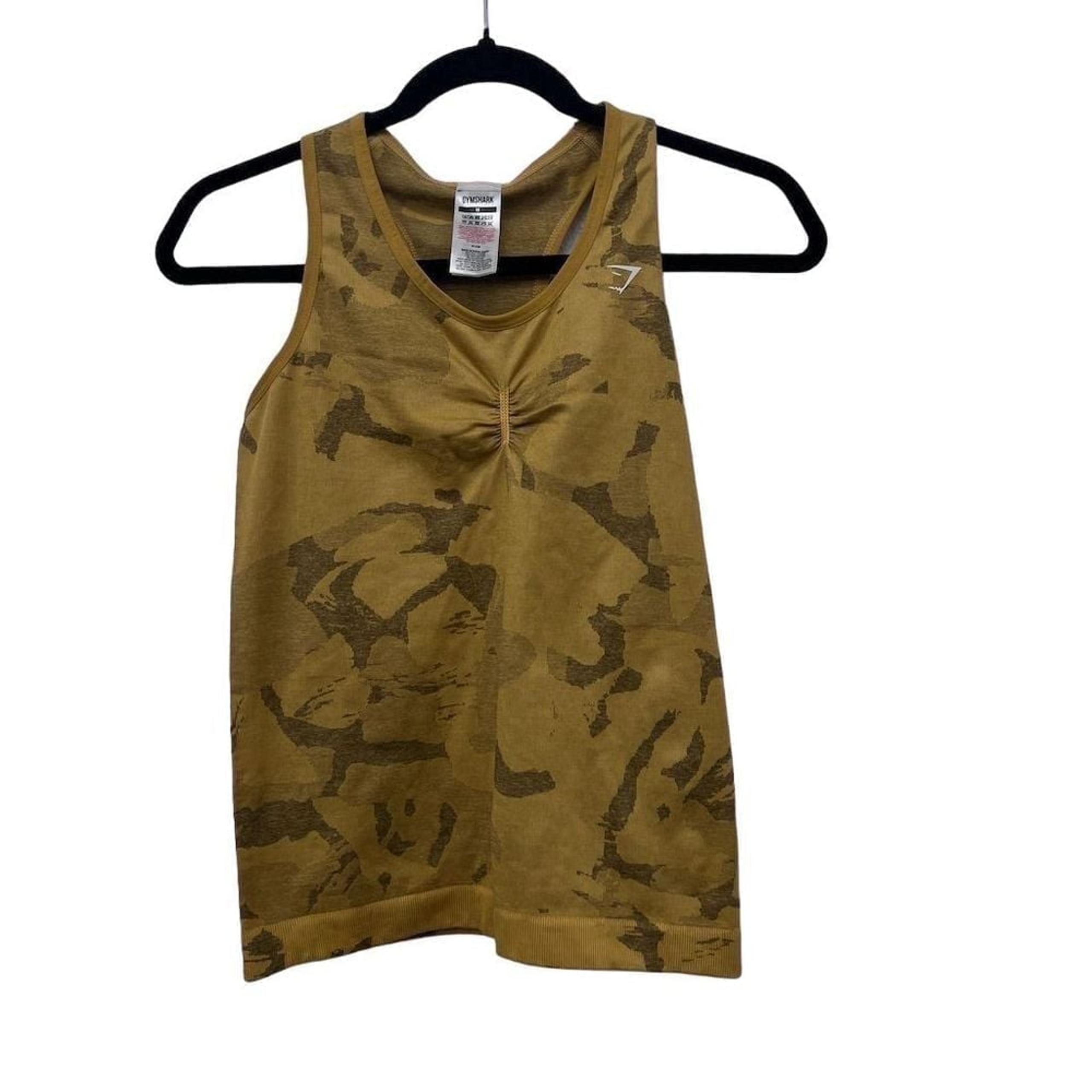 Gymshark Womens M Yellow Camo Tank Top Quick Dry Stretch Gym Athletic Sleeveless