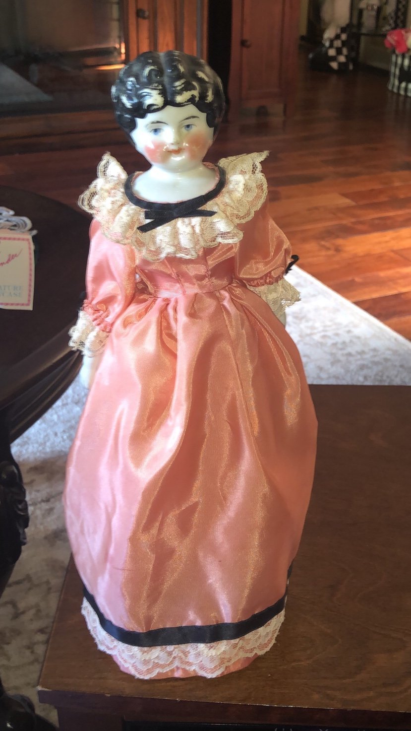 12 Vintage Porcelain 1800's China Doll w/ Original Cloth Body & Clothes
