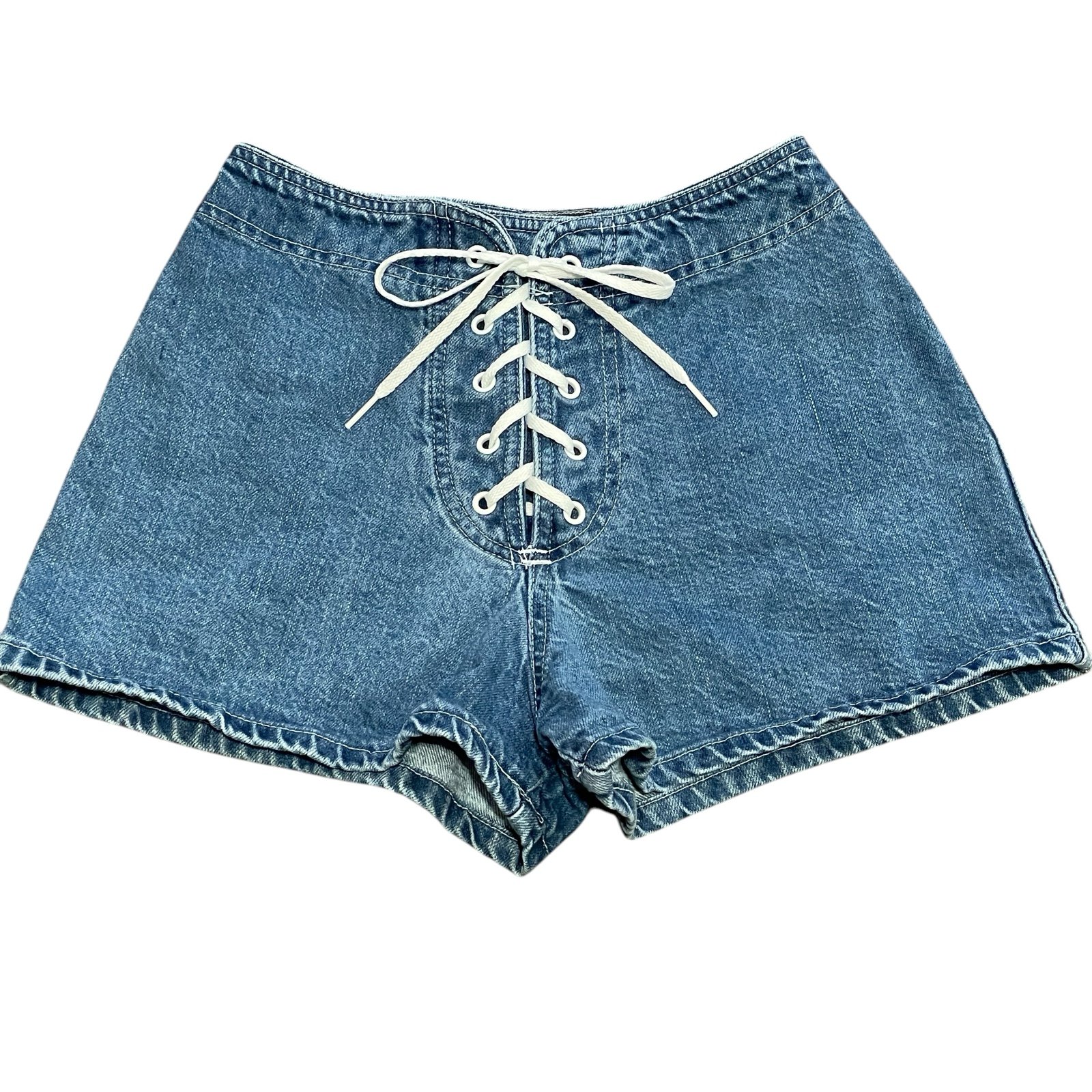 Vintage Y2K Denim Lace-Up Women's High Waist Short Shorts Blue Size 3 / 4